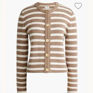 J. Crew Factory Tan and White Striped Cardigan Sweater